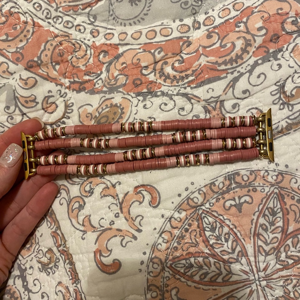 Apple Watch Band - Pink and Gold Beaded Erimish